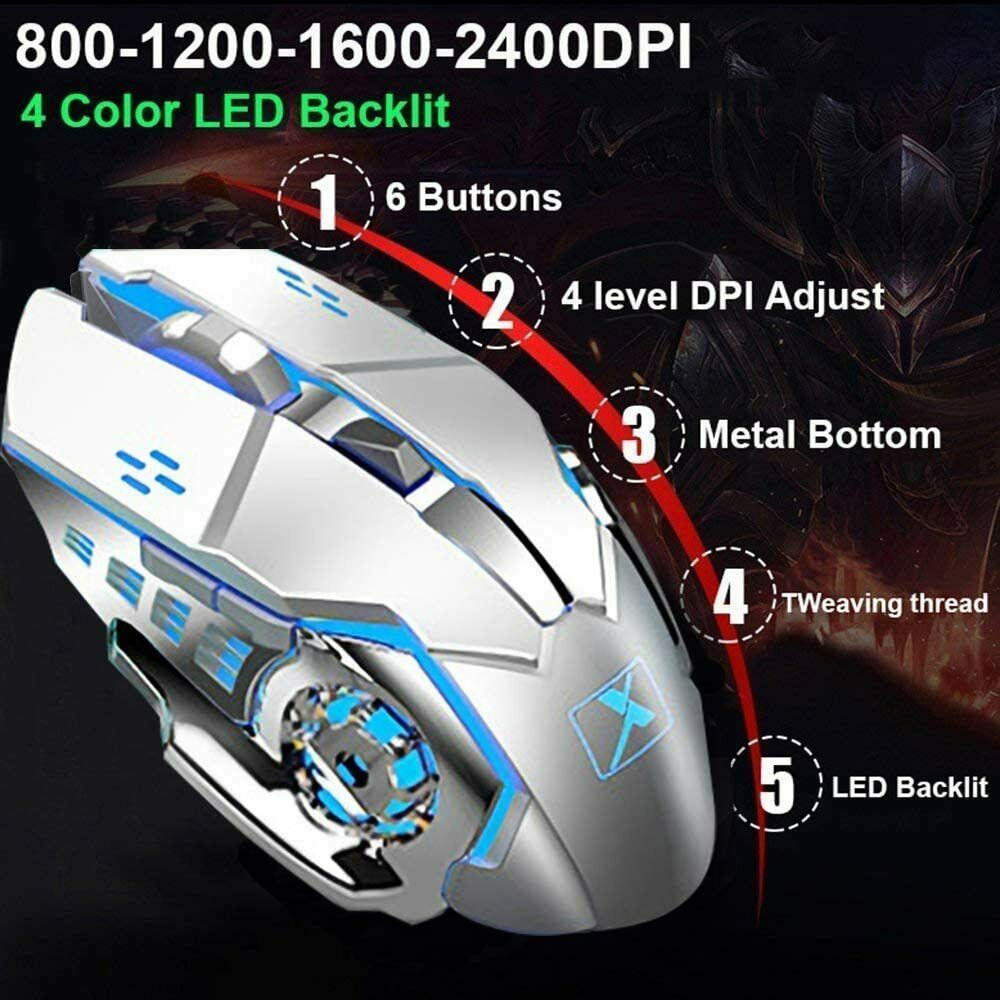 Wireless Gaming Keyboard & Mouse Combo - RGB LED Backlit with Rechargeable Battery