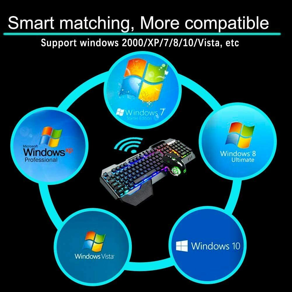 Wireless Gaming Keyboard & Mouse Combo - RGB LED Backlit with Rechargeable Battery