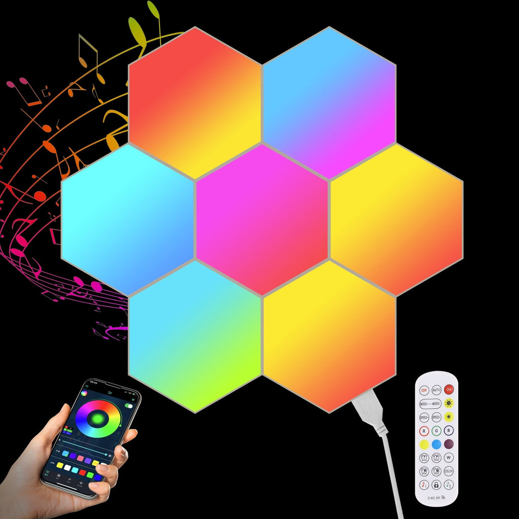 Hexagonal Smart RGB Wall Lights - Music Sync Sound-Activated LED Panels