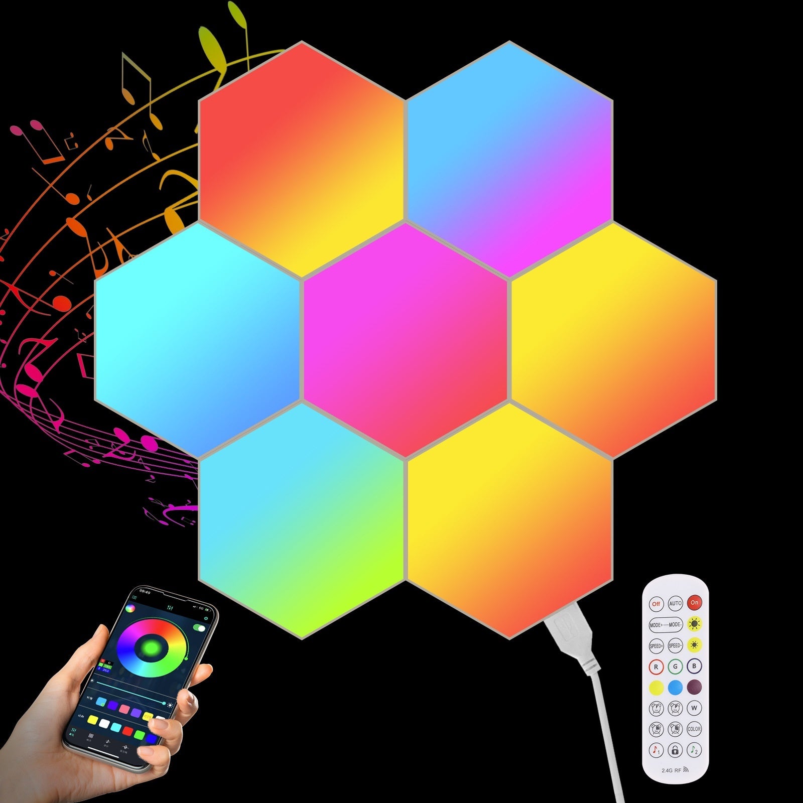 Hexagonal Smart RGB Wall Lights - Music Sync Sound-Activated LED Panels