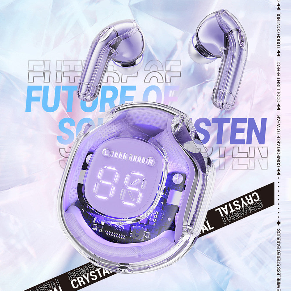 T8 Crystal Transparent Wireless Earbuds - Bluetooth 5.3 Gaming & Sport Headphones