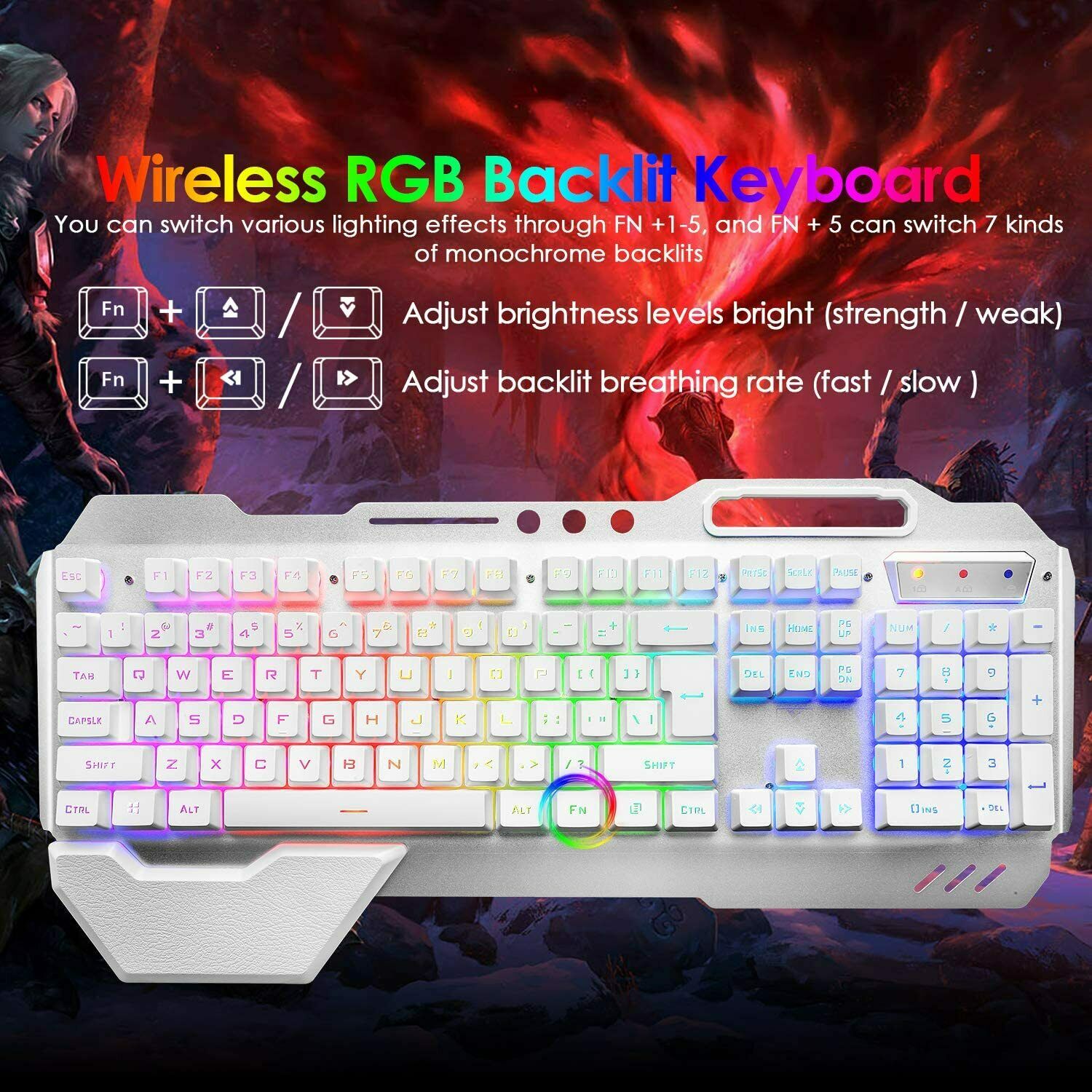 Wireless Gaming Keyboard & Mouse Combo - RGB LED Backlit with Rechargeable Battery