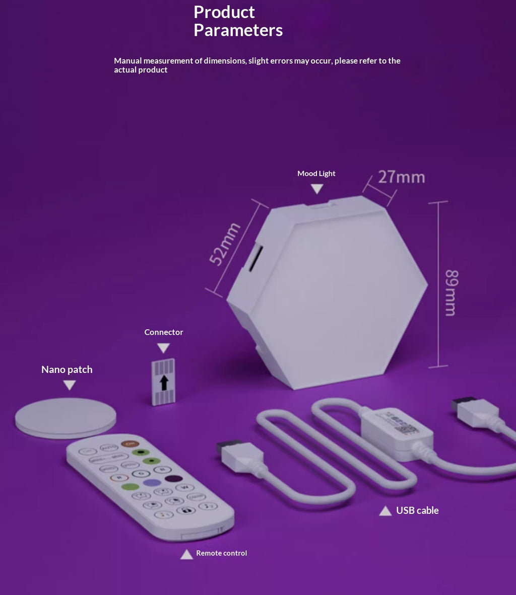 Hexagonal Smart RGB Wall Lights - Music Sync Sound-Activated LED Panels