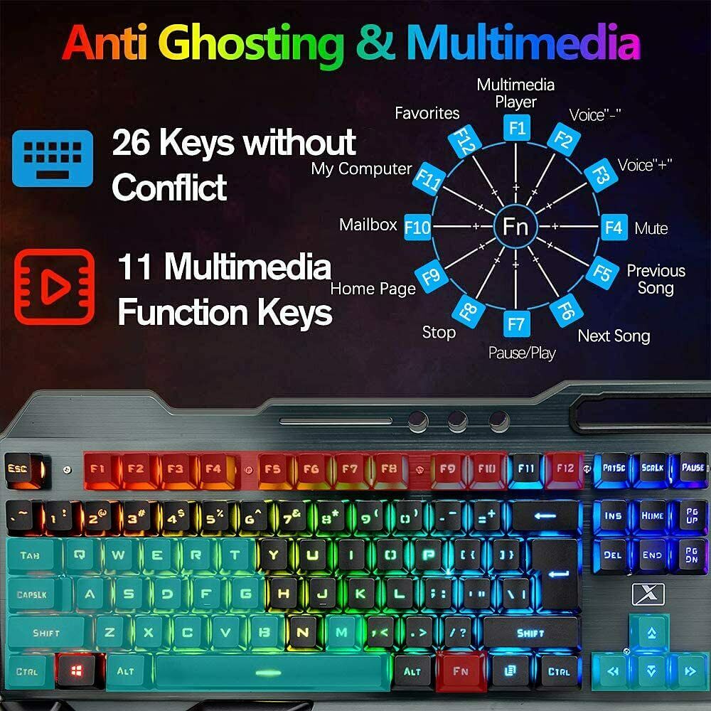 Wireless Gaming Keyboard & Mouse Combo - RGB LED Backlit with Rechargeable Battery
