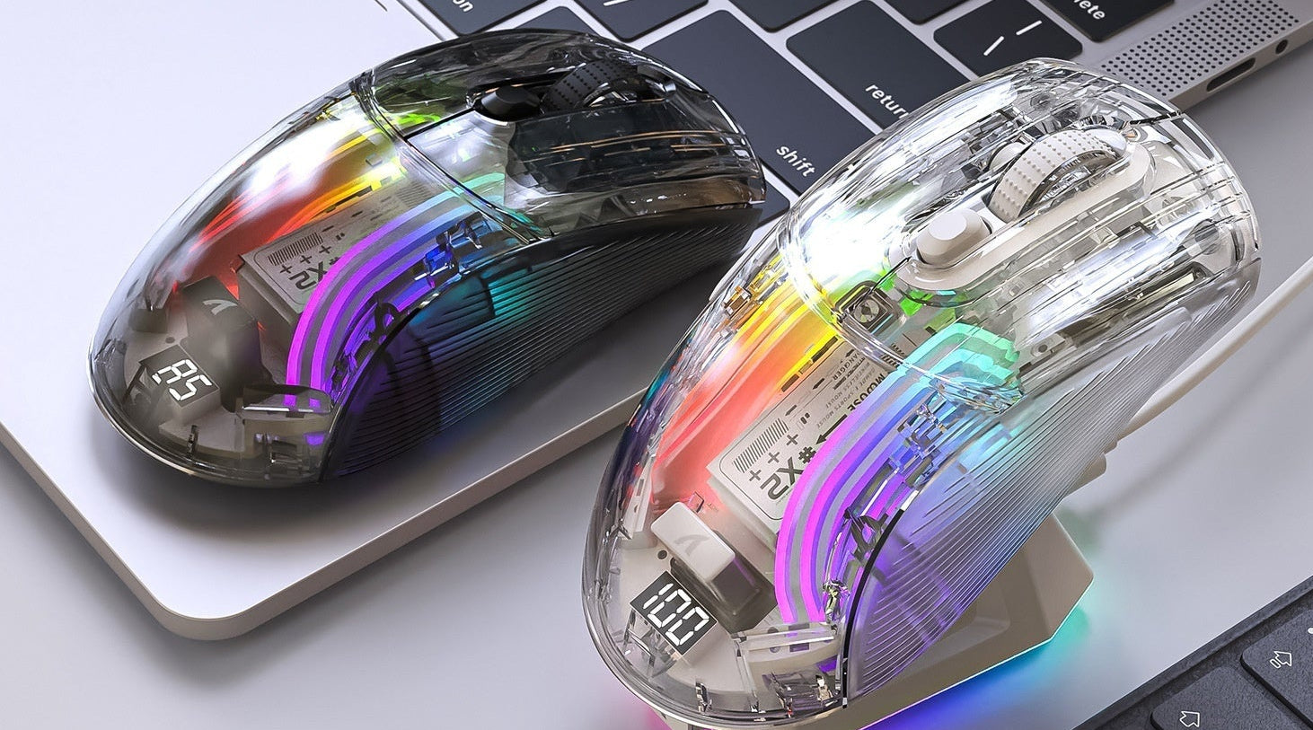 X2PRO Transparent Tri-Mode Wireless Gaming Mouse – RGB Lighting, LED Display, Bluetooth / 2.4GHz / Wired
