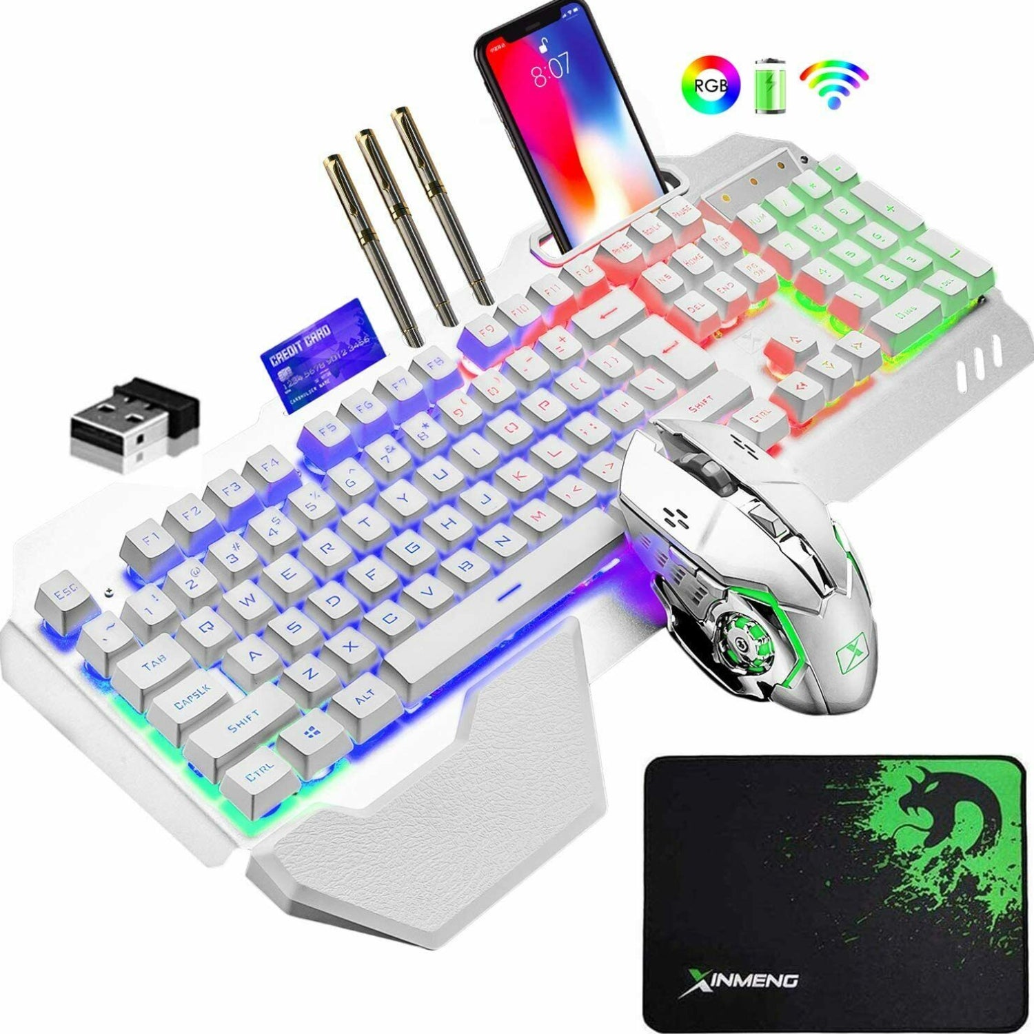 Wireless Gaming Keyboard & Mouse Combo - RGB LED Backlit with Rechargeable Battery