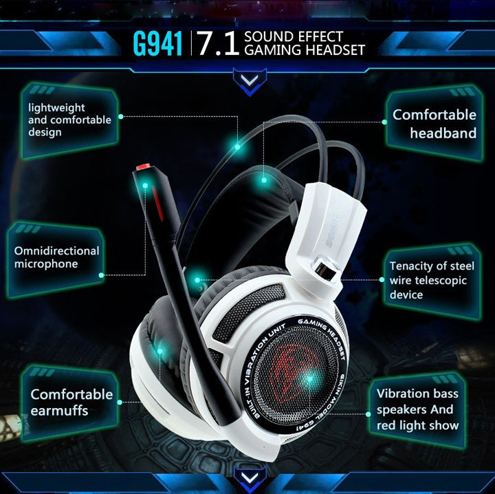 Somic G941 USB Wired Gaming Headset with Mic – Surround Sound, Noise Cancelling, RGB Lighting