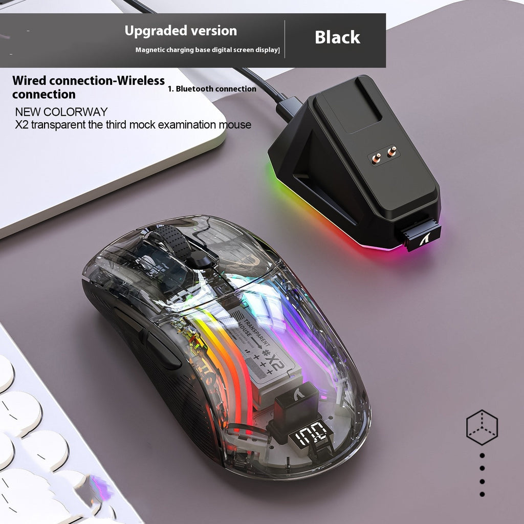 X2PRO Transparent Tri-Mode Wireless Gaming Mouse – RGB Lighting, LED Display, Bluetooth / 2.4GHz / Wired