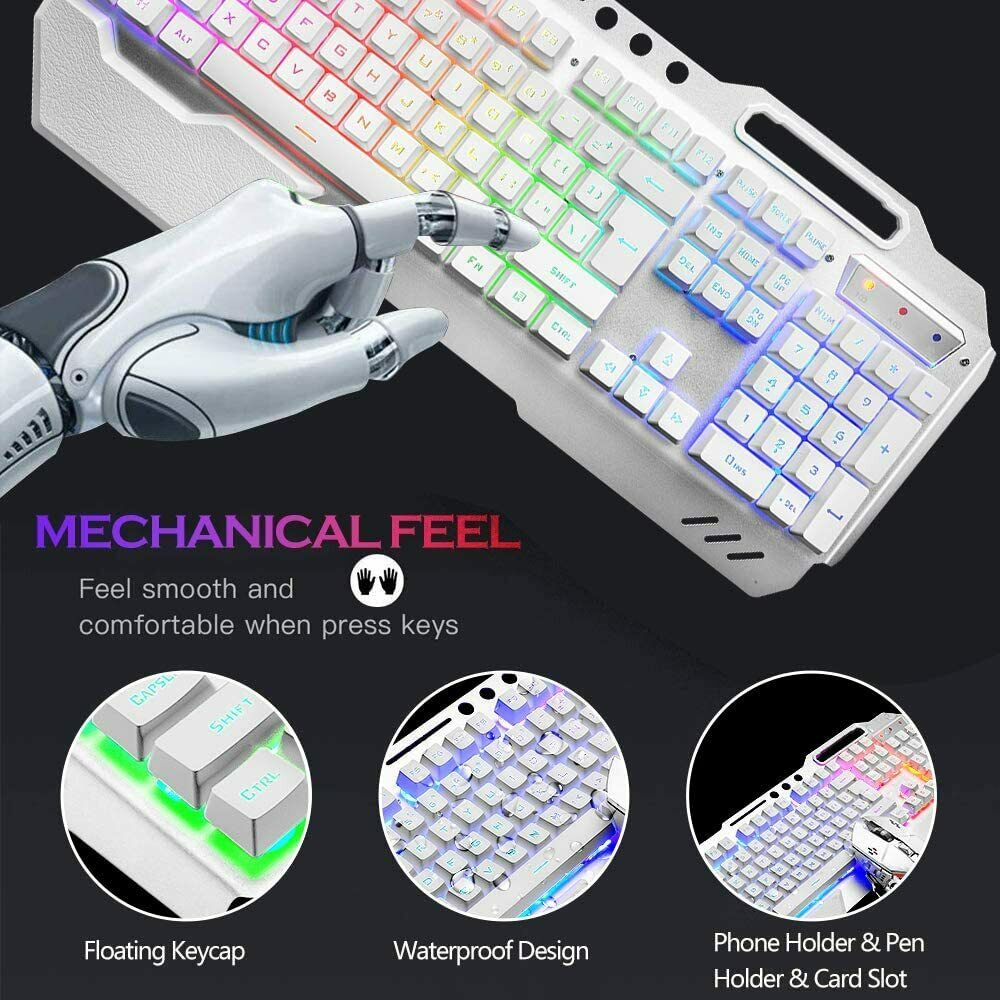Wireless Gaming Keyboard & Mouse Combo - RGB LED Backlit with Rechargeable Battery