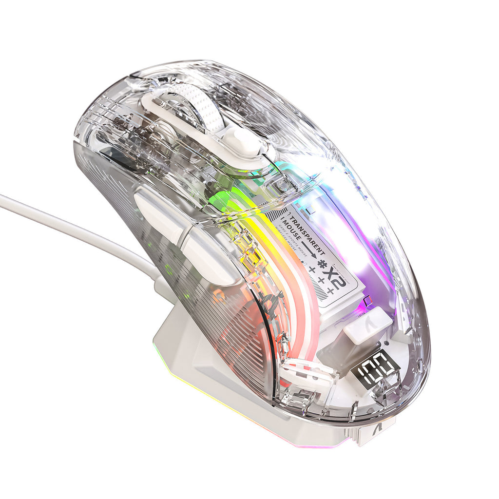 X2PRO Transparent Tri-Mode Wireless Gaming Mouse – RGB Lighting, LED Display, Bluetooth / 2.4GHz / Wired