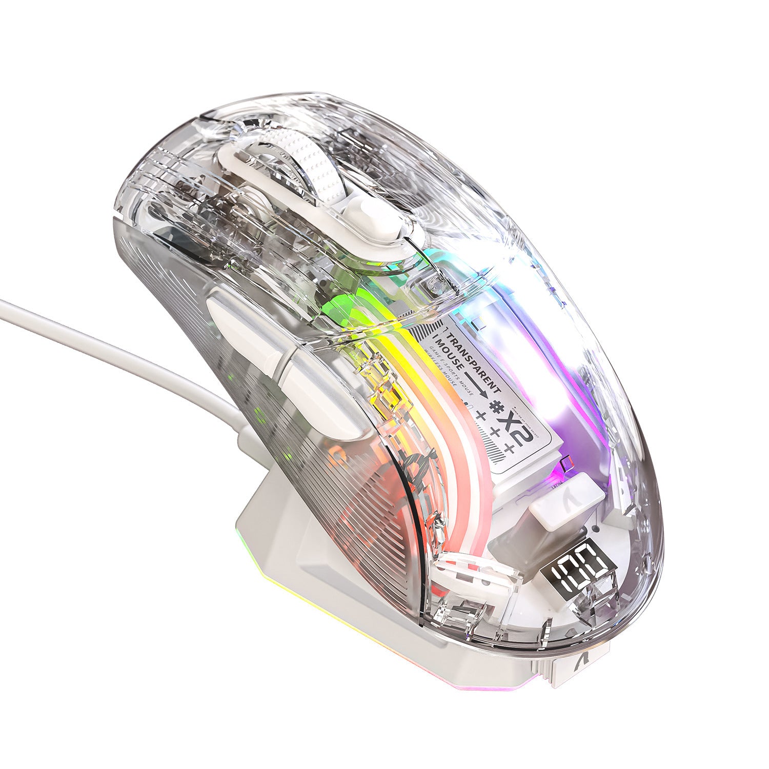 X2PRO Transparent Tri-Mode Wireless Gaming Mouse – RGB Lighting, LED Display, Bluetooth / 2.4GHz / Wired